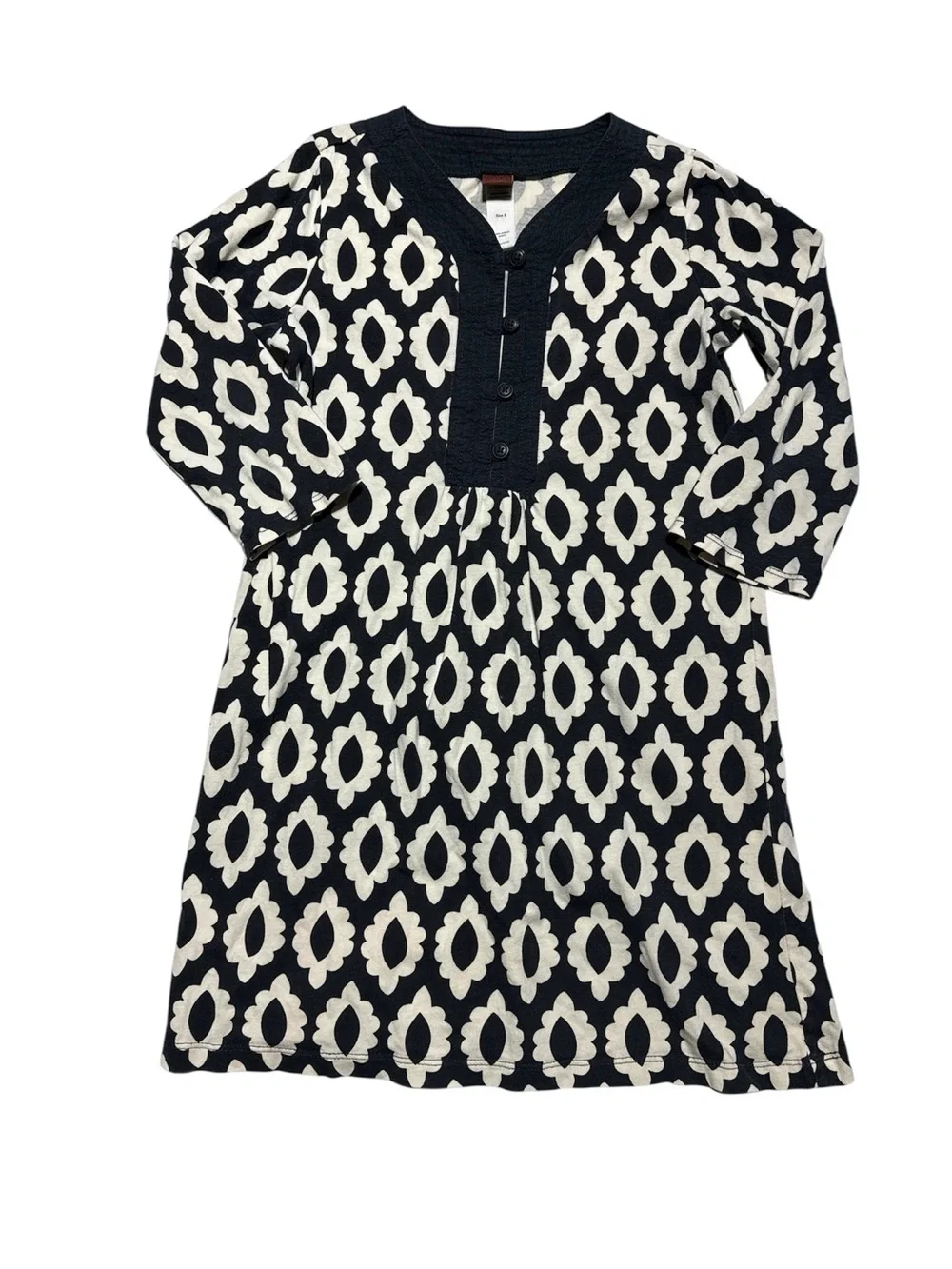 Tea Collection Girls Navy Blue Cream Geometric Henley‎ Jersey Dress Size 8
